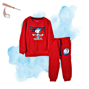 Mars Kids / Snoopy Design / Cotton Fleece Knit Red Color Front Printed Sweatshirt-Pajama 2pc Set