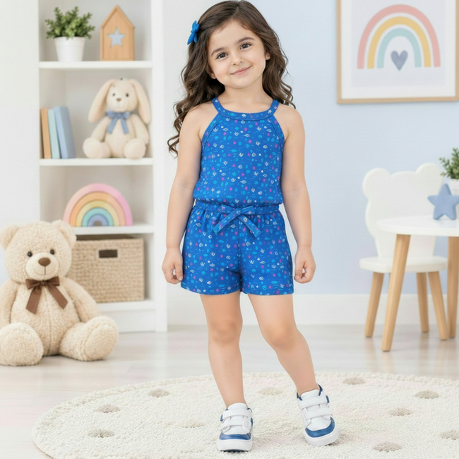 Sapphire / All Over Printed Elegant Design Girls Jumpsuit/Romper