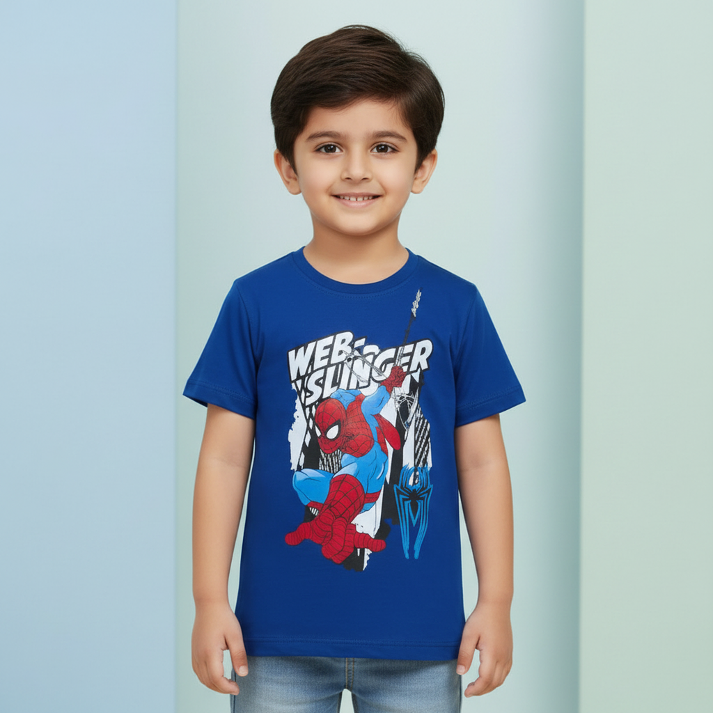 Minnie Craft / Soft Cotton Spider-Man Printed Electric Blue T-Shirt