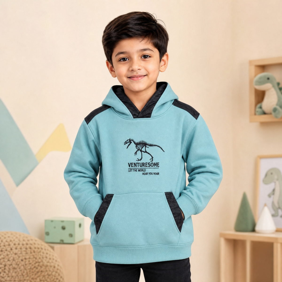 Break-Out Boys Hoodie Embroidered Dinosaur design with Front Pocket
