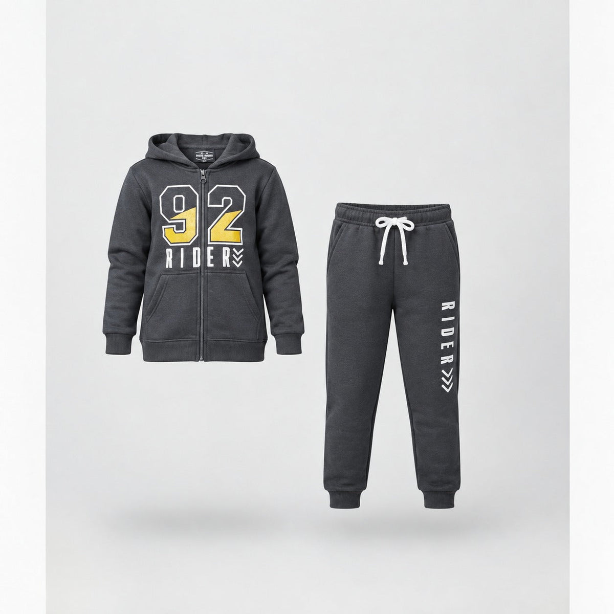 92 Rider dark grey hoodie and jogger set — approved studio master image