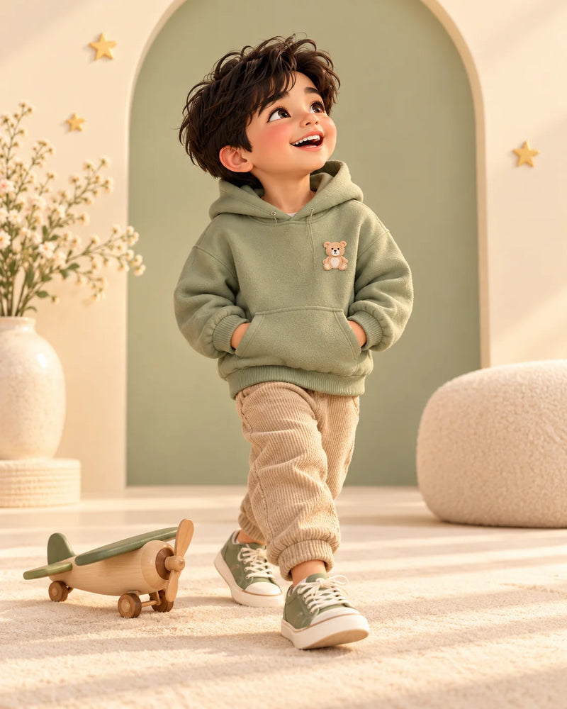 Illustrated boy in cosy winter clothing