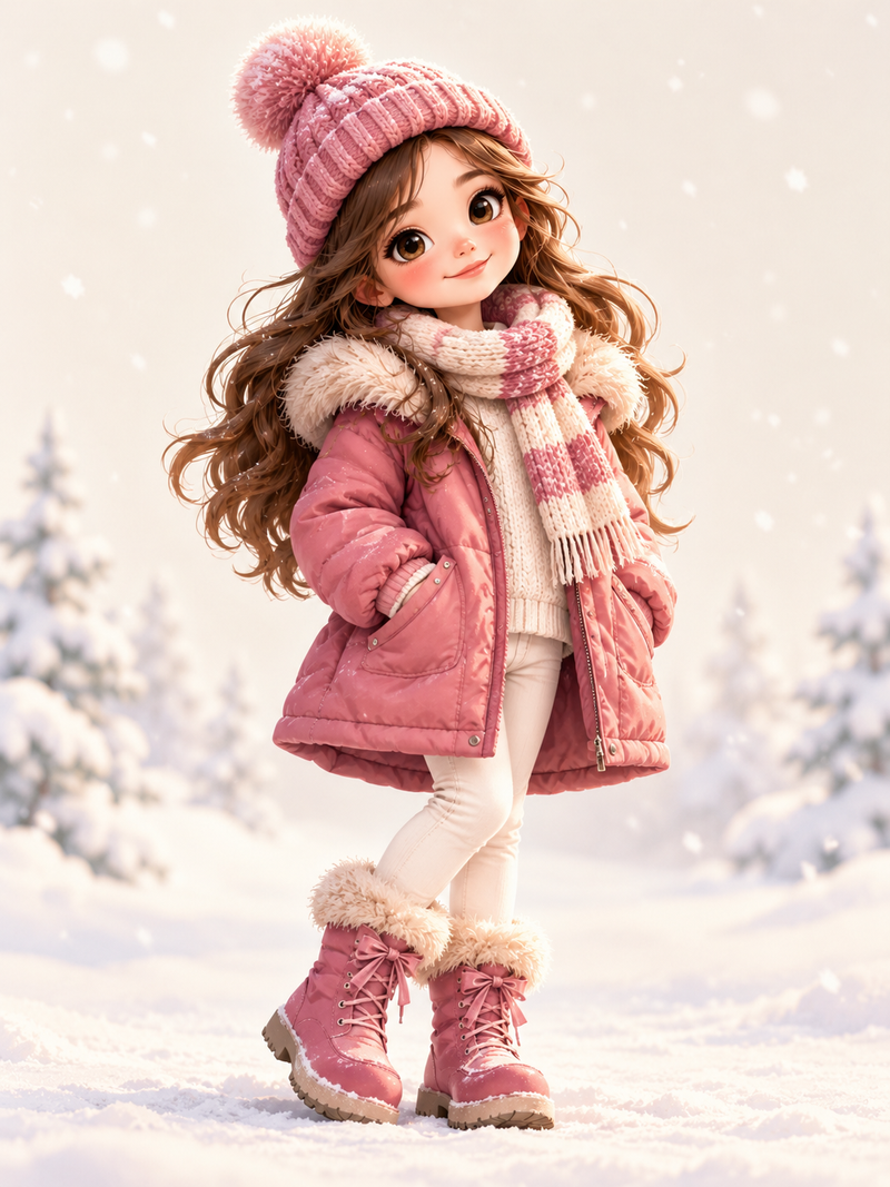 Illustrated girl in playful winter clothing
