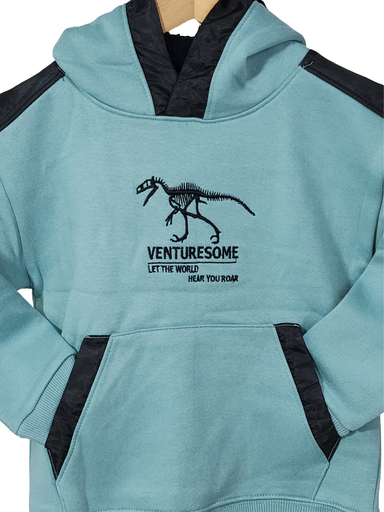 Breakout Kids / Boys Winter embroidered Hoodie/Upper Cotton Fleece Knit Light Sea Green Color Dinosaur Design