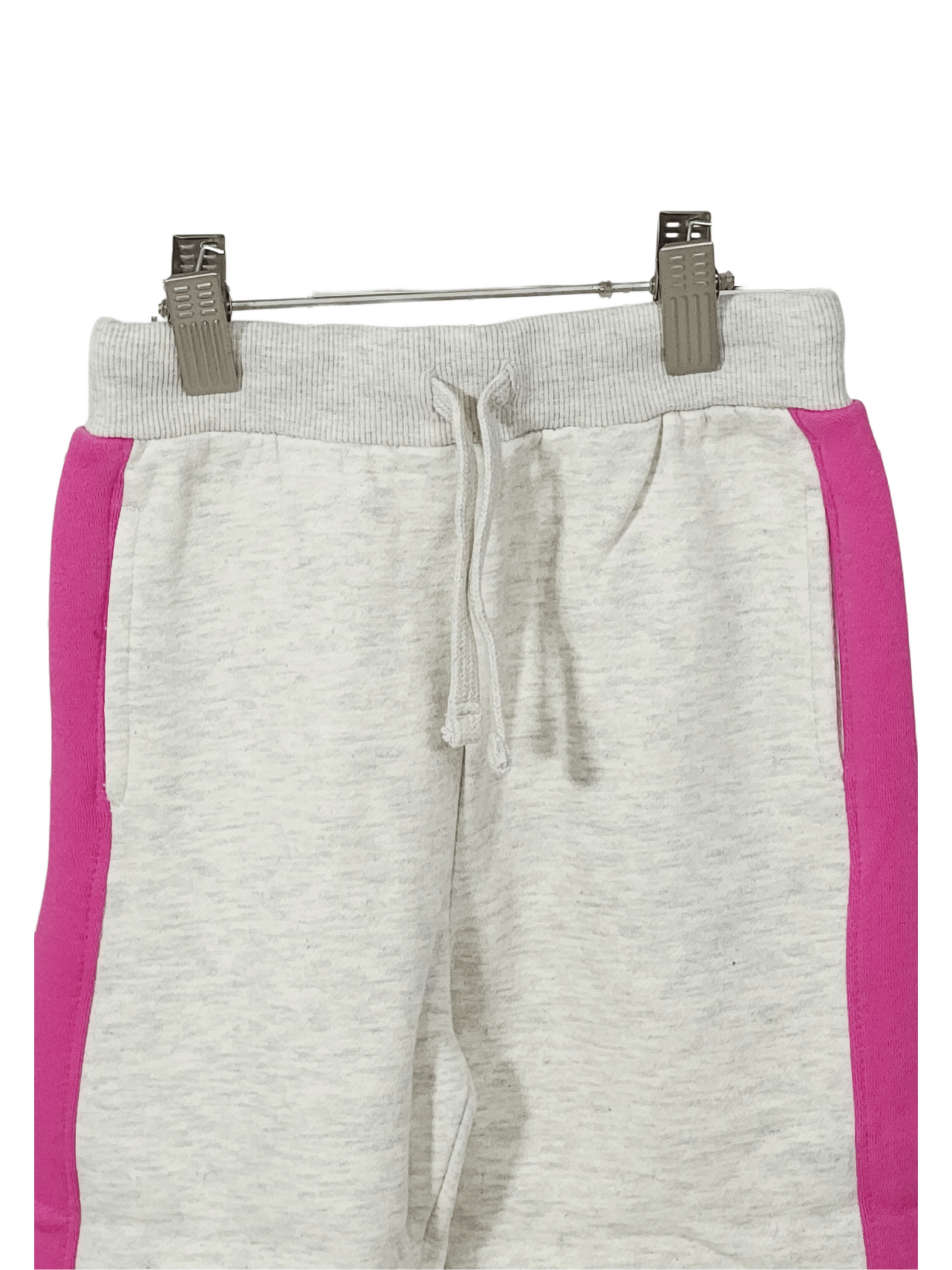 Minnie Minors / Girls Light Creamy Grey-Side Pink Stripes Cotton Fleece Trouser Front Laces