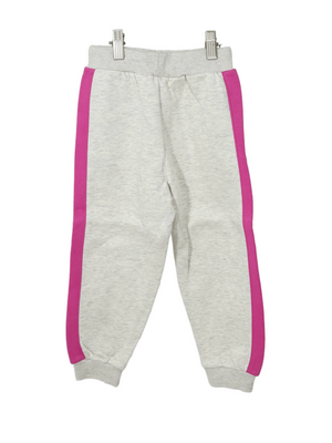 Minnie Minors / Girls Light Creamy Grey-Side Pink Stripes Cotton Fleece Trouser Front Laces