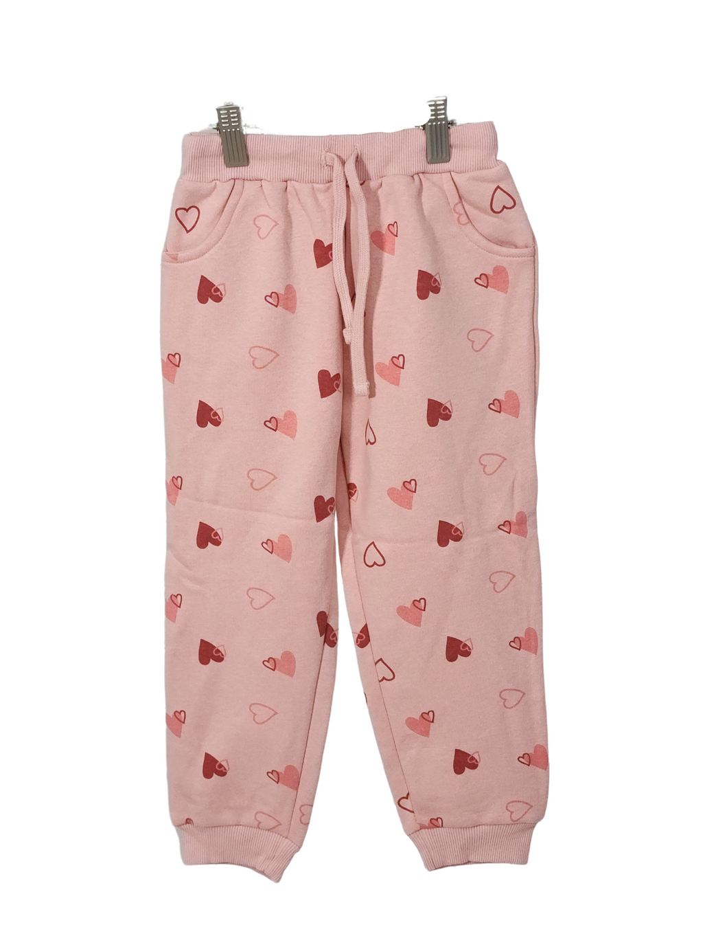 Minnie Minors / Girls Winter Light Pink Hearts All Over Printed Cotton Fleece Knit Trouser / Pajama