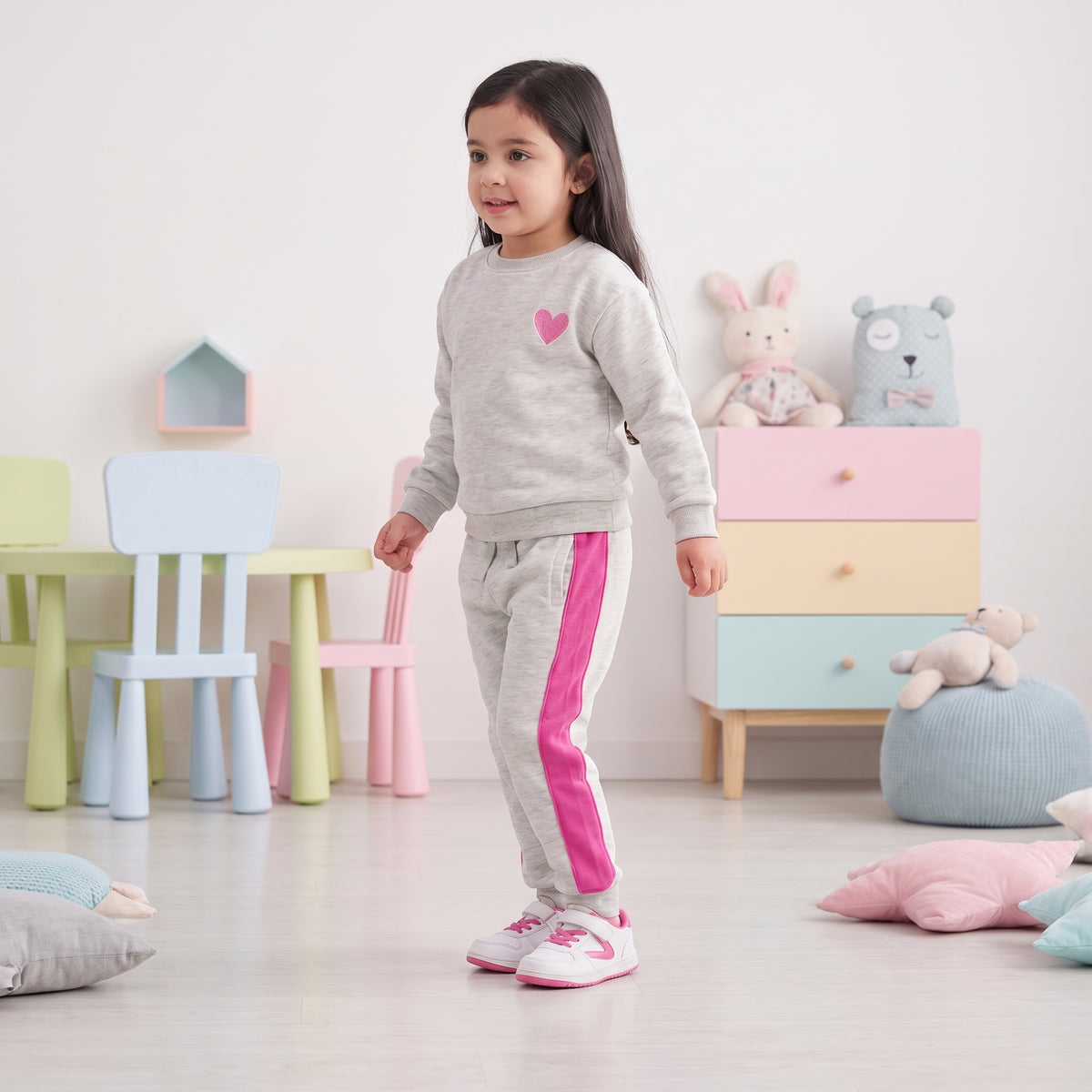 Girls Winter Pink Stripes Design Jogger Pants / Mars Kids
