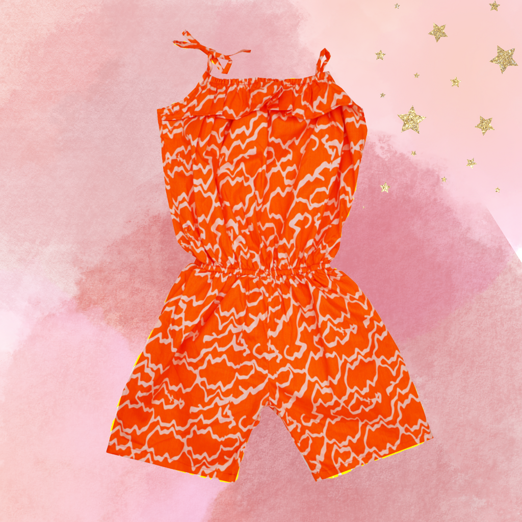 Minnie Craft Brand (M.C) / Girls Orange design Summer Cotton full printed Jumpsuit