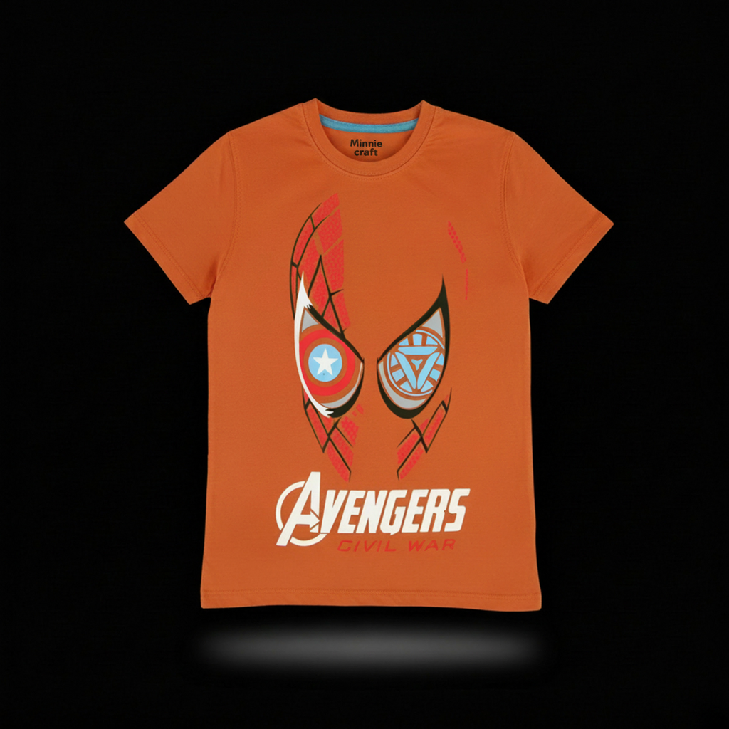 Minnie Craft / Boys 'Avengers' Printed Soft Organic Cotton Burnt Orange T-Shirt