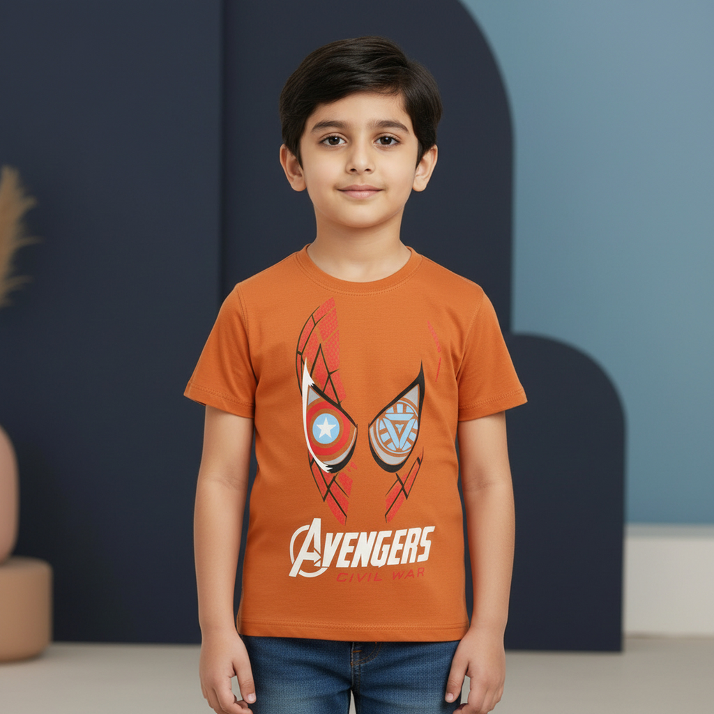 Minnie Craft / Boys 'Avengers' Printed Soft Organic Cotton Burnt Orange T-Shirt