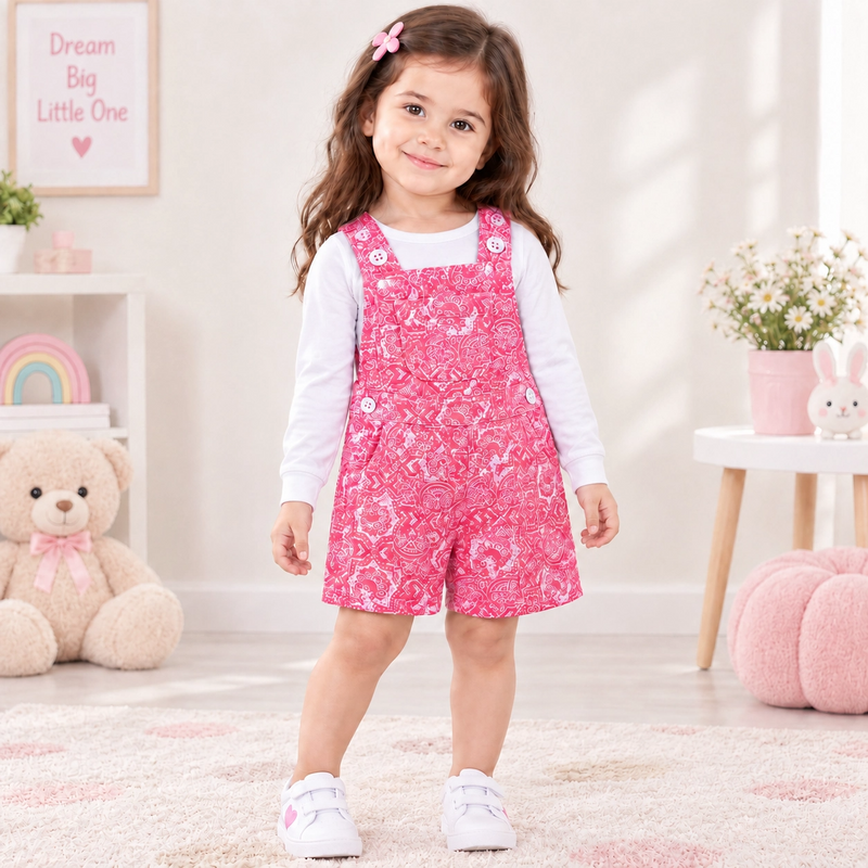 Minnie Craft / Girls Floral Design Front pockets Pink Color Romper