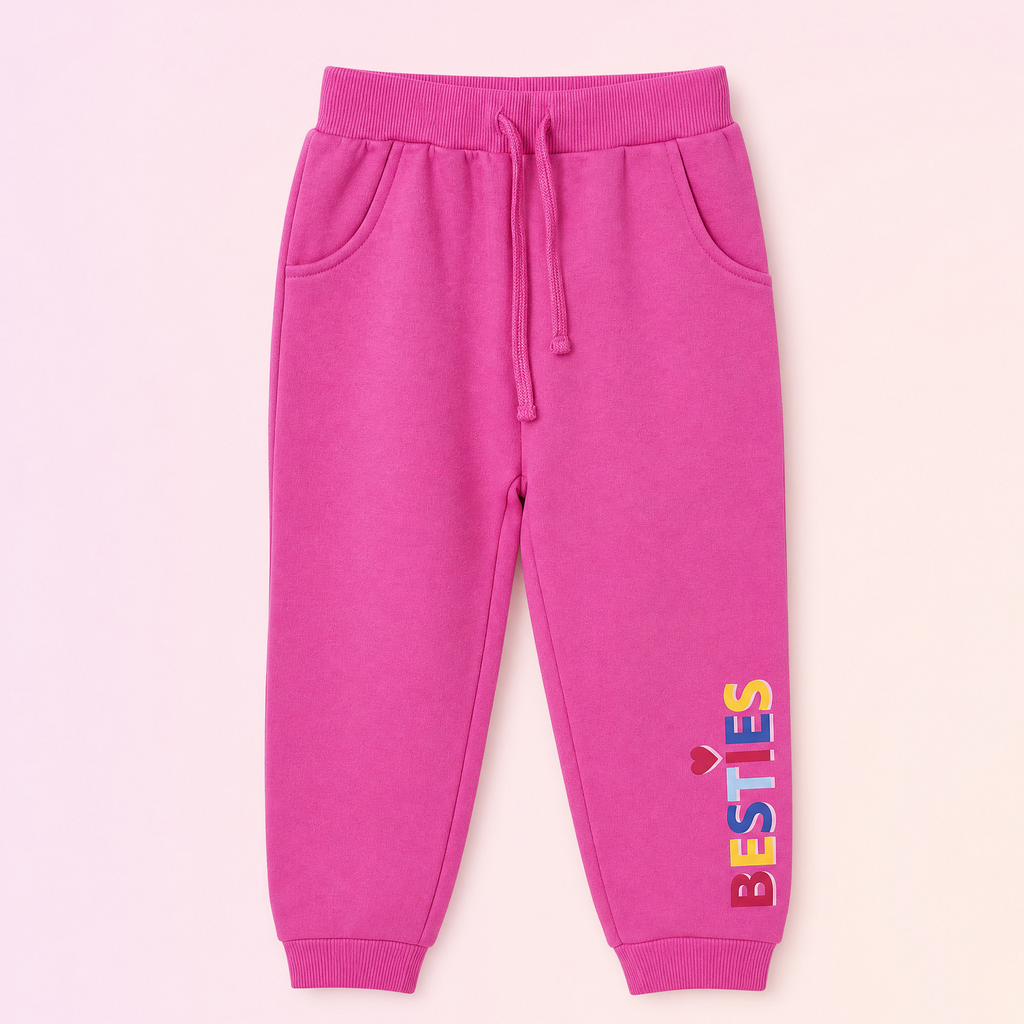 Girls Winter Jogger Pink Jogger Pants 'Besties' Printed / Mars Kids