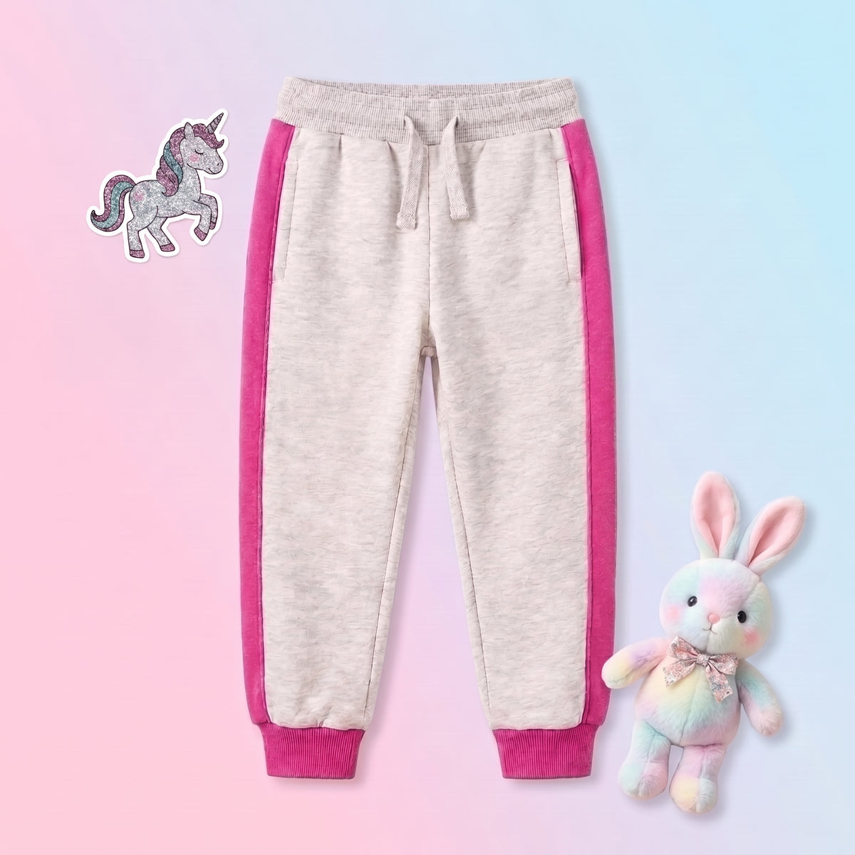 Girls Winter Pink Stripes Design Jogger Pants / Mars Kids