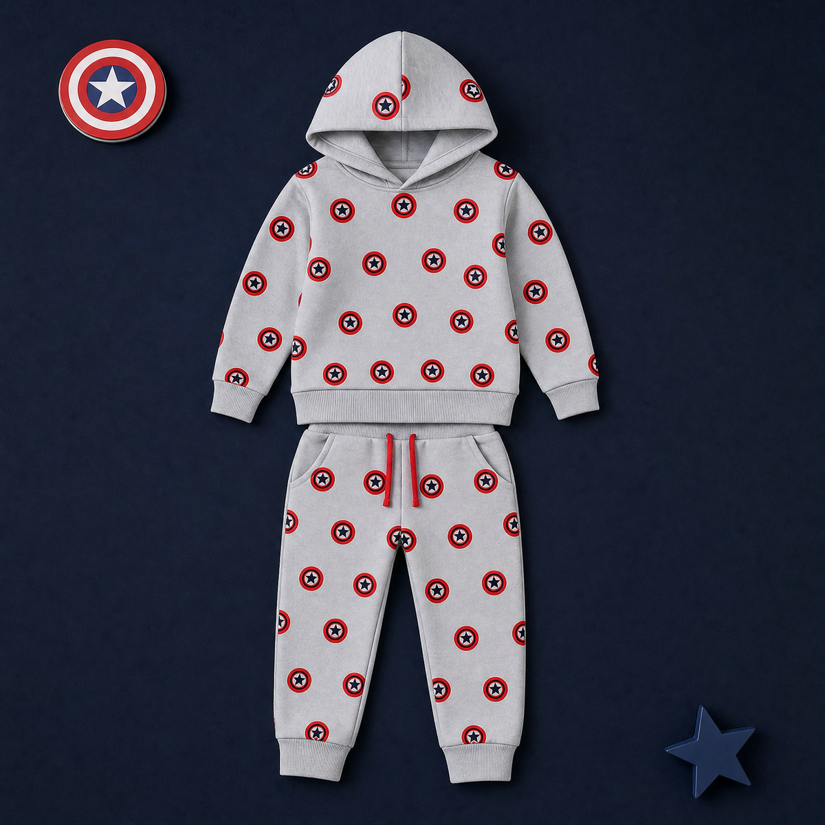 Minnie Minors 2 pc set grey Hoodie-Jogger Pants / Captain America All Over Printed