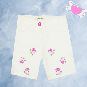 Minnie Craft / Girls Embroided Light Weight White Summer Jeans & Cotton shorts