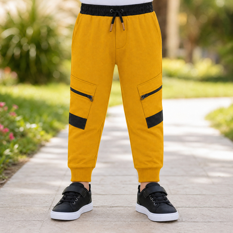 Out-Fitters Boys Winter Yellow Mustard Cargo Zipper Jogger Pants