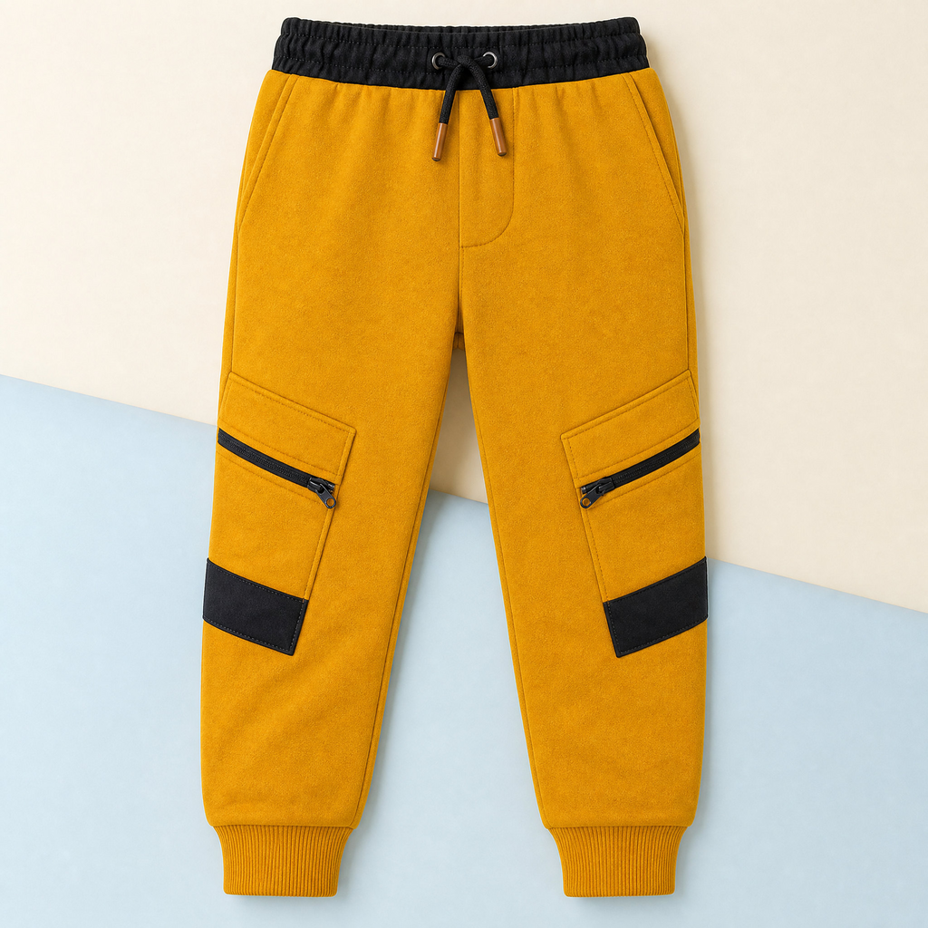 Out-Fitters Boys Winter Yellow Mustard Cargo Zipper Jogger Pants