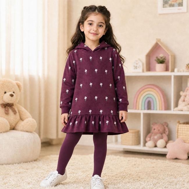 Minnie Minors Maroon Bottom Frilled Hoodie / Floral Prints