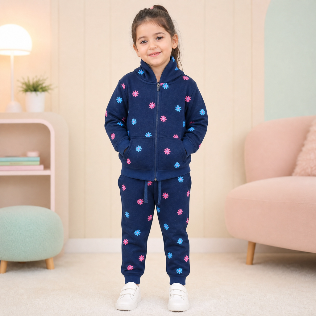Minnie Minors 2 pc Set Navy Blue Hoodie-Jogger pants / Floral Prints