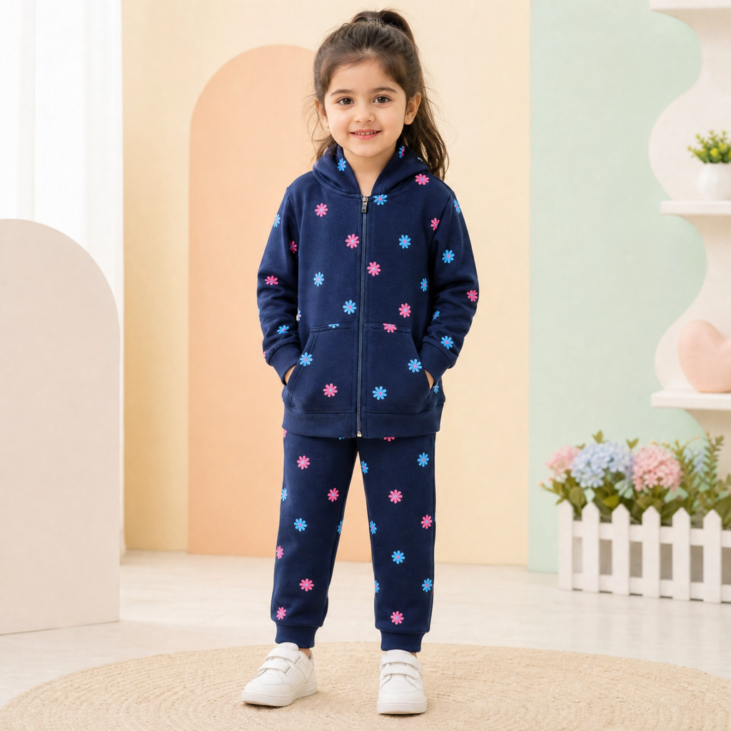 Minnie Minors 2 pc Set Navy Blue Hoodie-Jogger pants / Floral Prints