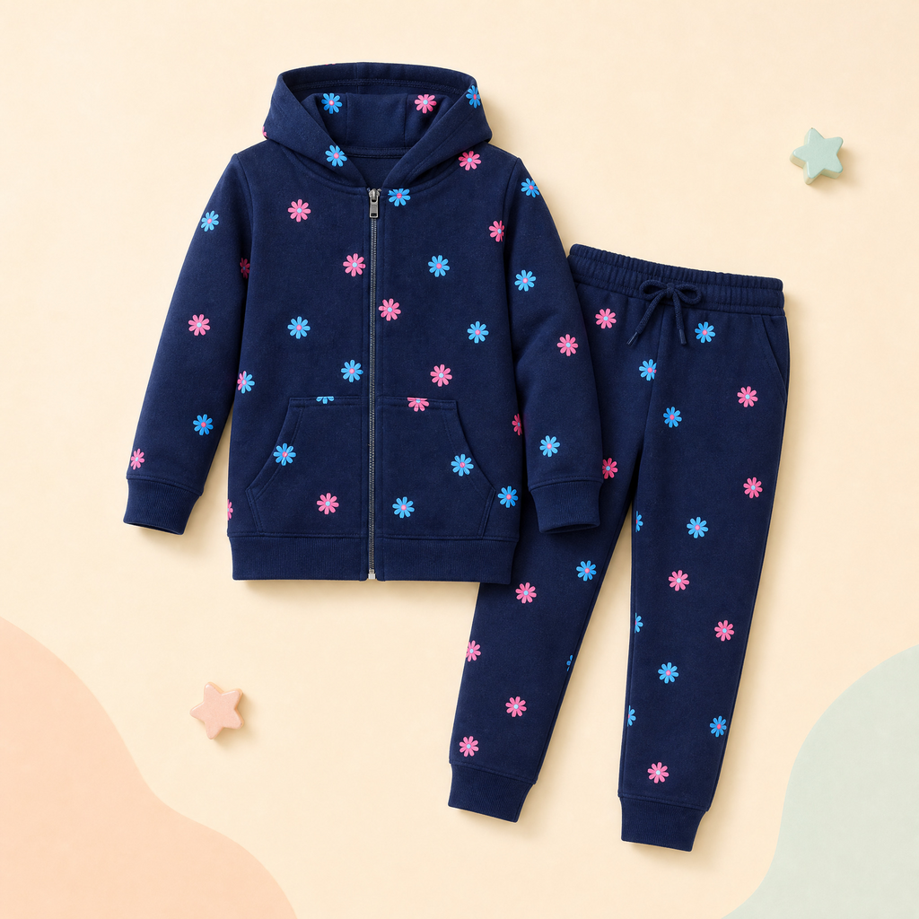 Minnie Minors 2 pc Set Navy Blue Hoodie-Jogger pants / Floral Prints