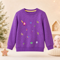 HopScotch-Kids / Girls Floral Embraided Design Soft Heathered Texture Purple Sweatshirt
