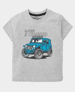 Minnie Minors (M.M) Super Charged Jeep Design / Boys Half Sleeves Pure Organic Summer Cotton T-Shirts