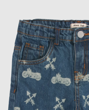 Minnie Craft / Soft jeans fabric Dark blue printed Short