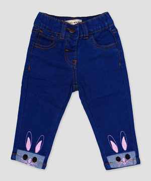 Minnie Minors / Girls Jeans Bottom Embroided bunny design  dark blue pant