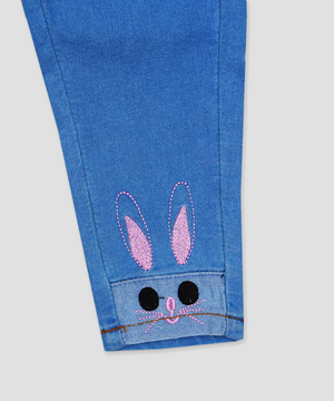 Minnie Minors / Girls Jeans Bottom Embroided bunny design light blue pant