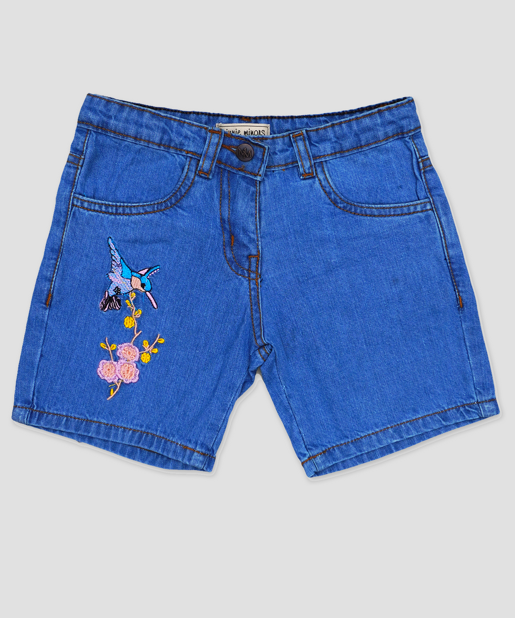 Minnie Minors / Girls Embroided blue jeans shorts.