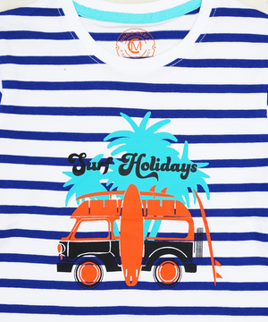 Minnie Craft / white & Blue stripes Surf Holidays design Cotton T-Shirt