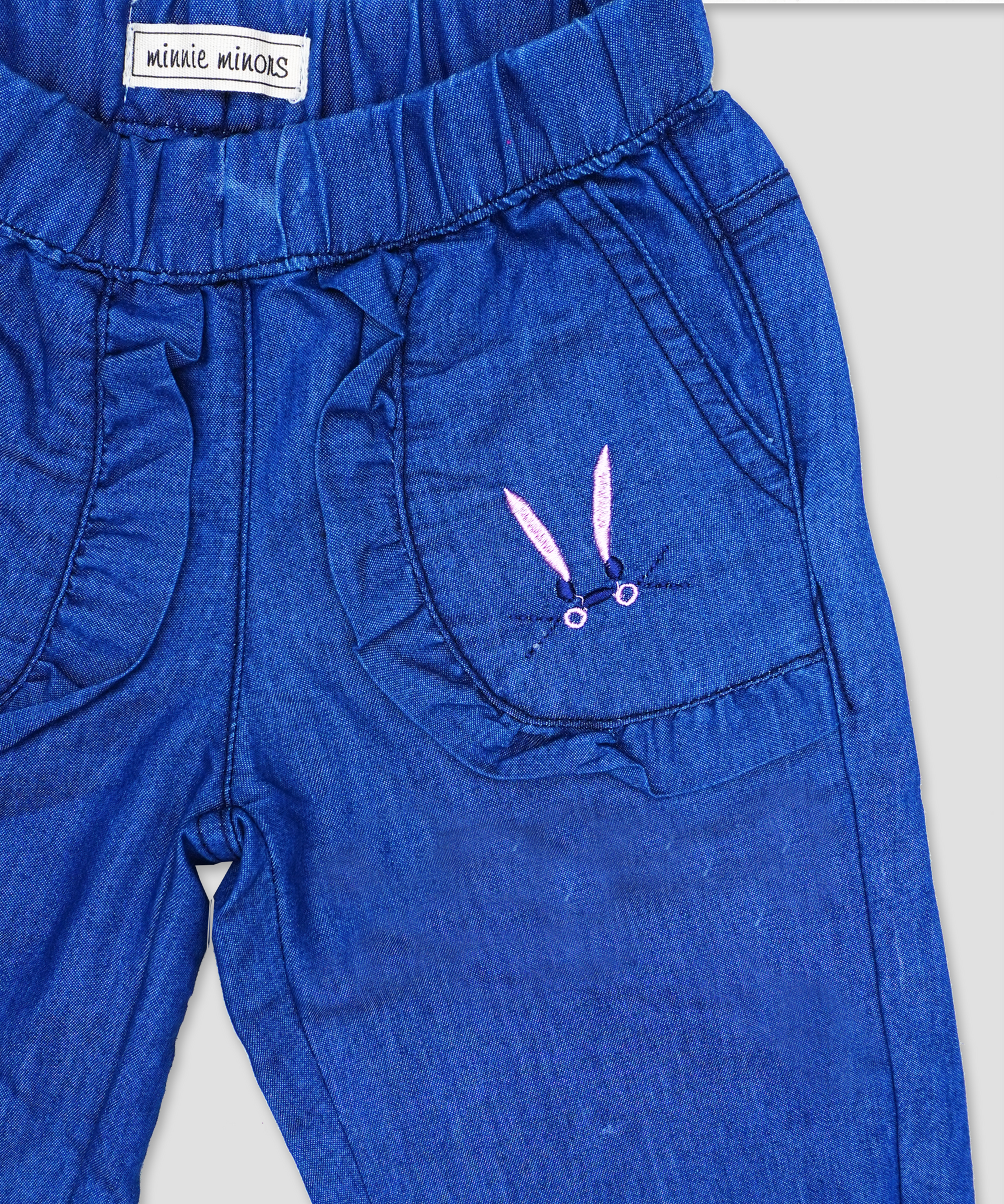 Minnie Minors / Girls Capri bottom wear / dark blue embroided bunny design