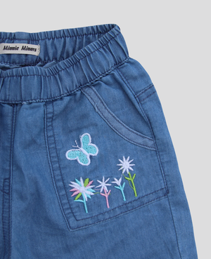 Minnie Minors / Girls Embroided blue Light-weight Cotton shorts.