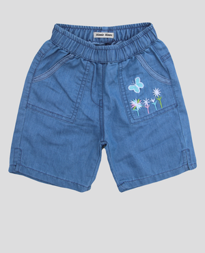 Minnie Minors / Girls Embroided blue Light-weight Cotton shorts.